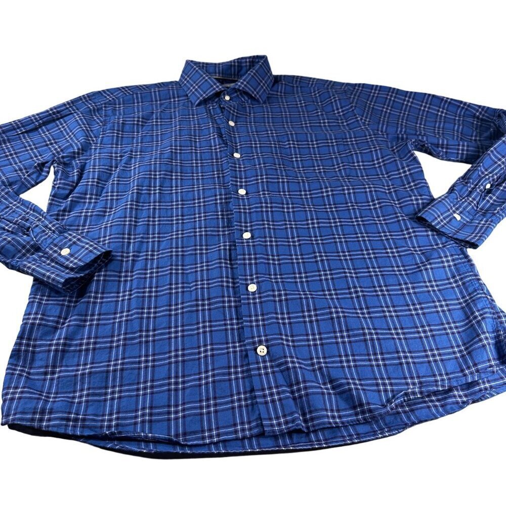Peter Millar Button Up Shirt Mens Blackwatch Plaid Cotton Long Sleeve Large Top